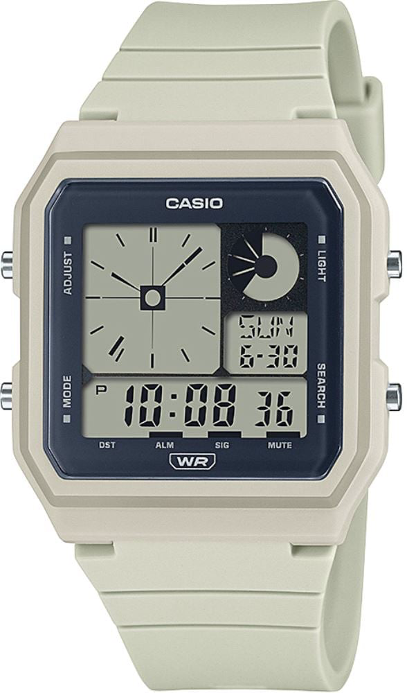 Casio LF-20W-8ADF dijital saat, gri bio-based reçine kasa ve LED ekran tasarımı
