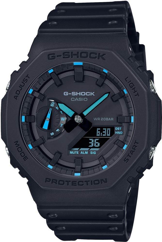 Casio GA-2100-1A2DR ince G-Shock saat neon mavi kadran