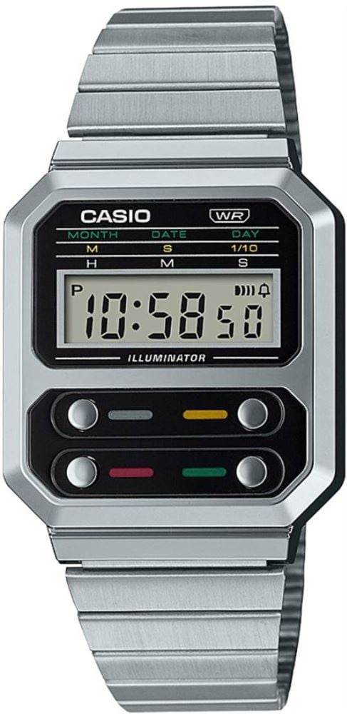 Casio A100WE-1ADF metal bilezikli unisex dijital kol saati