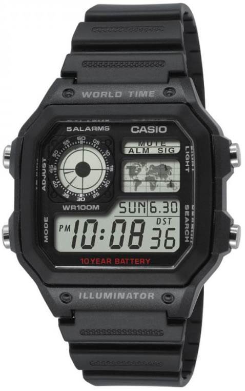 Casio AE-1200WH-1AVDF siyah reçine unisex dijital kol saati