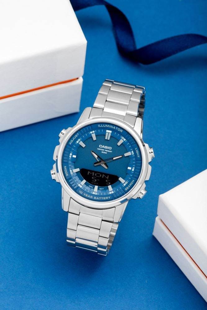 Casio AMW-880D-2A1VDF mavi detaylı analog dijital erkek saat