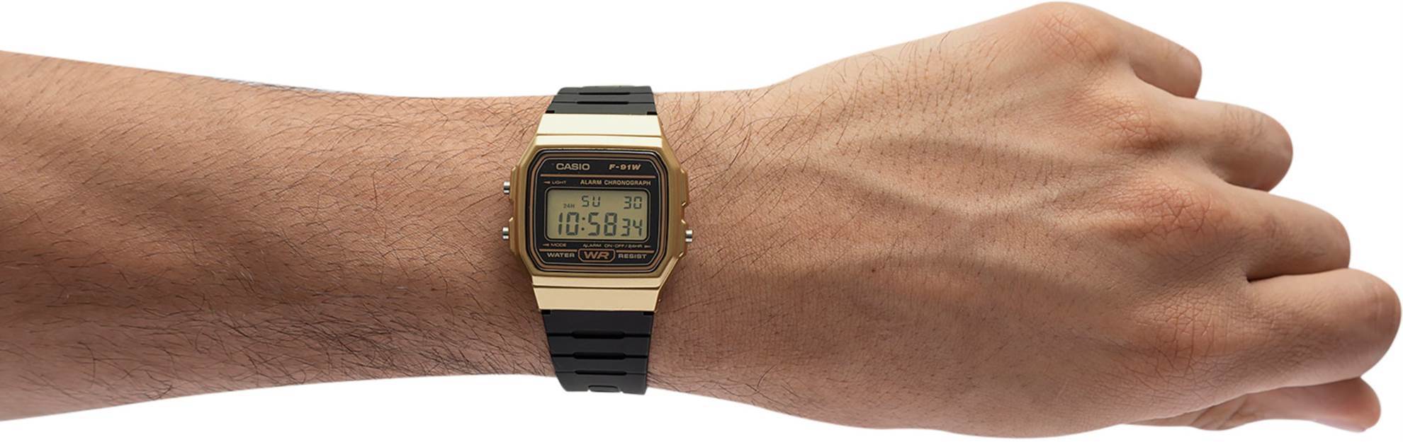 Casio F-91WM-9ADF altın-ton detaylı unisex dijital kol saati